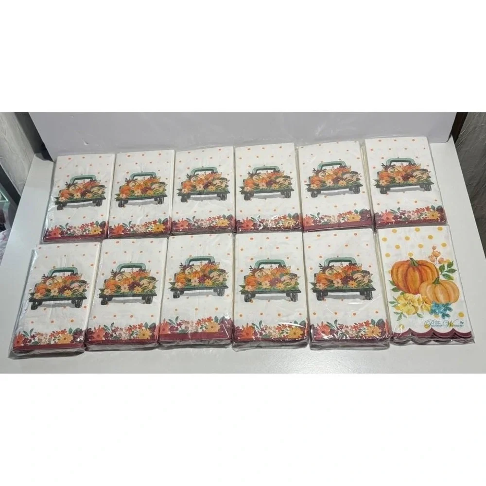 Pioneer Woman Pumpkin Dot Truck Paper Napkins (12)-24 Count Fall Autumn Harvest
